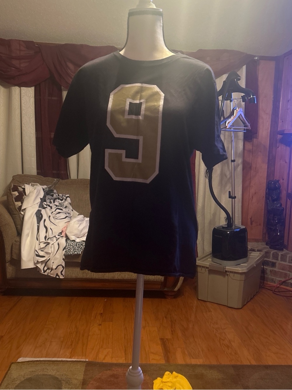 Drew Brees Port & Company Black Short Sleeve Tee with Gold # 9 Graphic Size M